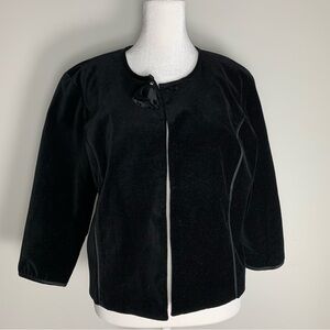 Behnaz Sarafpour for Target Velvet Open Front Black Blazer size Large flower pin
